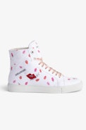 ZV1747 High Flash High-Top Trainers - Women's ZV high-top trainers in white canvas with lips motifs