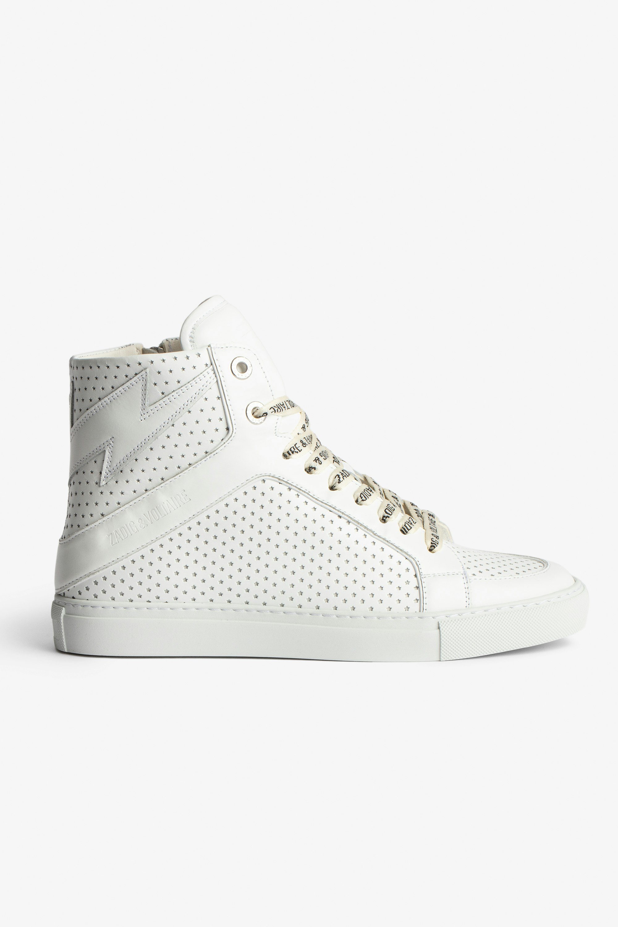 Sneakers Montantes ZV1747 High Flash Baskets montantes en cuir lisse blanc à étoiles perforées Femme.