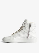 ZV1747 High Flash High-Top Trainers - Women's high-top trainers in smooth white leather with perforated stars.