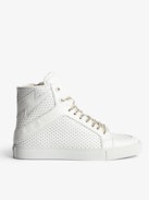 ZV1747 High Flash High-Top Trainers - Women's high-top trainers in smooth white leather with perforated stars.