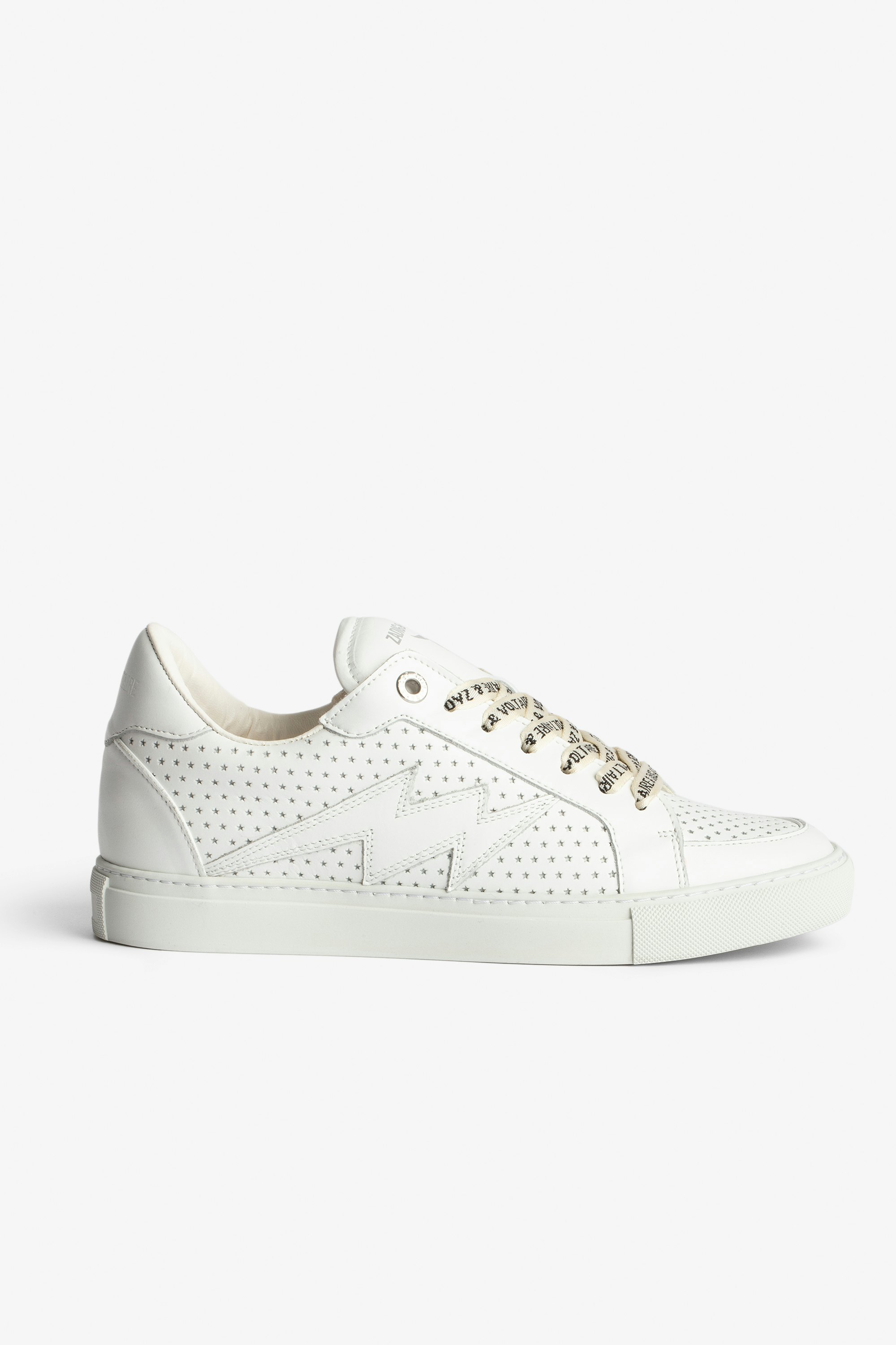 La Flash Smooth Sneakers - Women's low-top sneakers in smooth white leather with perforated stars