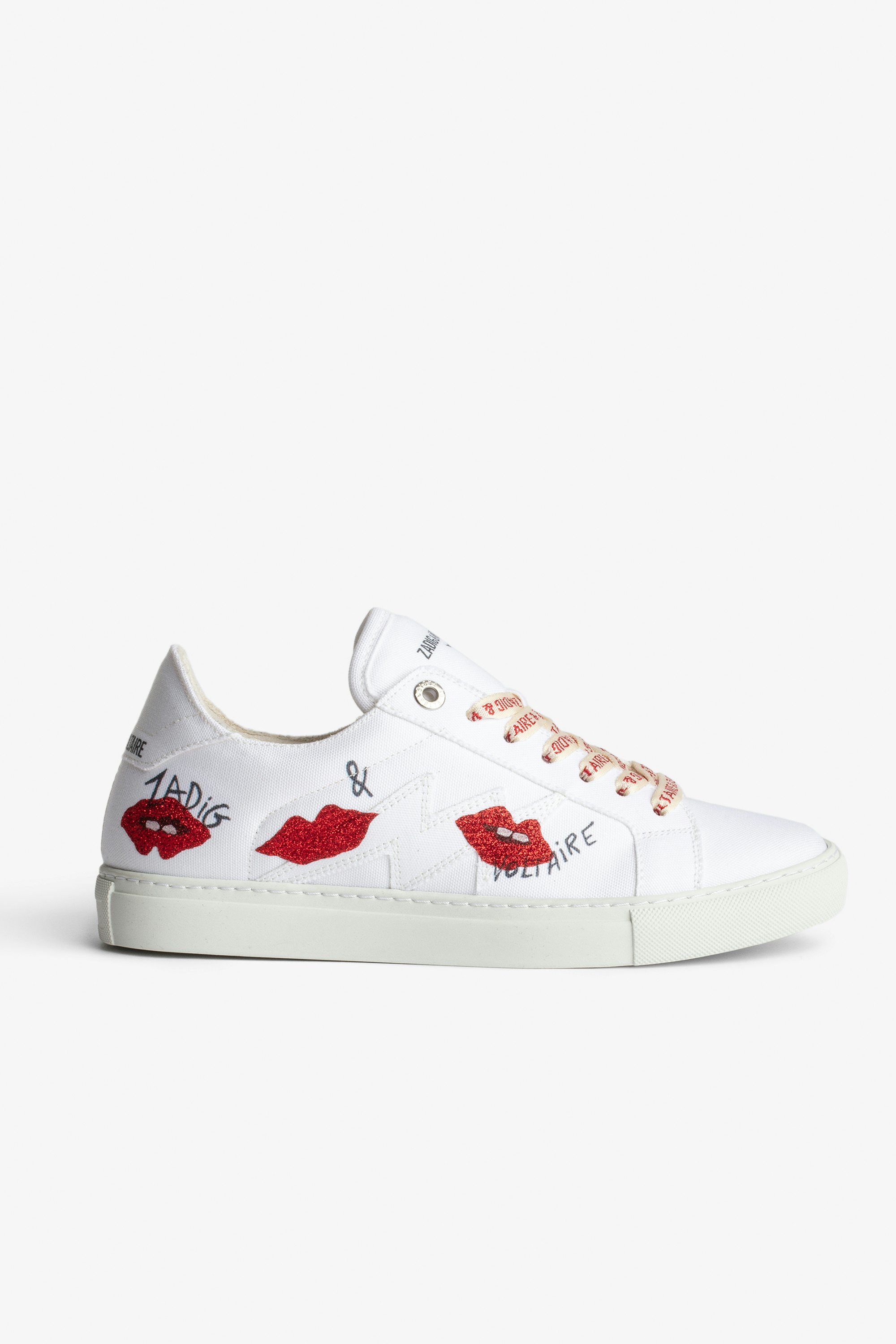 La Flash Trainers Women's low-top trainers in white canvas with glittery lips motifs