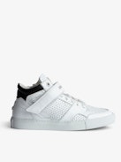ZV1747 Mid Flash Trainers - Women’s mid-top white leather trainers featuring perforated stars and a contrasting reinforcement