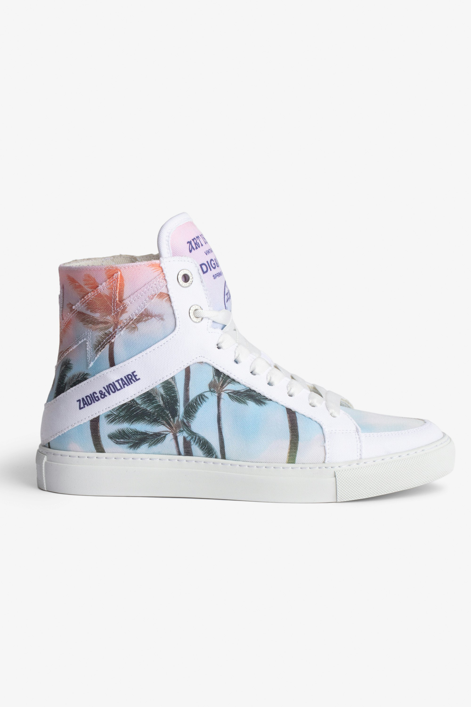 High Flash Palm Tree Sneakers - Women's ZV1747 High Flash Sneakers with a palm tree print.