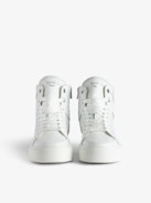 ZV1747 High Flash High-Top Platform Sneakers - Women’s high top white leather sneakers with lightning bolt panels and chunky soles.