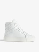 ZV1747 High Flash High-Top Platform Sneakers - Women’s high top white leather sneakers with lightning bolt panels and chunky soles.