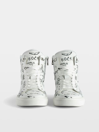 ZV1747 High Flash High-Top Trainers - High-top trainers in smooth leather with lightning and graffiti panels.