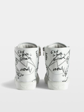 ZV1747 High Flash High-Top Trainers - High-top trainers in smooth leather with lightning and graffiti panels.