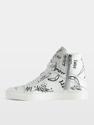 ZV1747 High Flash High-Top Trainers - High-top trainers in smooth leather with lightning and graffiti panels.