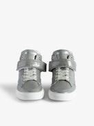 ZV1747 Mid Flash  Infinity Patent Trainers - Smooth leather and silver glitter mid-top trainers with panels and Velcro fastening.
