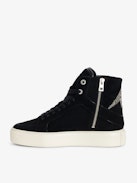 ZV1747 High Flash High-Top Platform Trainers - Black suede high-top trainers with chunky sole and lightning bolt panels embellished with Swarovski crystals.