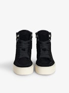 ZV1747 High Flash High-Top Platform Trainers - Black suede high-top trainers with chunky sole and lightning bolt panels embellished with Swarovski crystals.