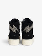 ZV1747 High Flash High-Top Platform Trainers - Black suede high-top trainers with chunky sole and lightning bolt panels embellished with Swarovski crystals.