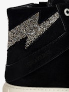 ZV1747 High Flash High-Top Platform Trainers - Black suede high-top trainers with chunky sole and lightning bolt panels embellished with Swarovski crystals.