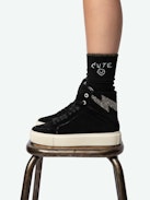ZV1747 High Flash High-Top Platform Trainers - Black suede high-top trainers with chunky sole and lightning bolt panels embellished with Swarovski crystals.