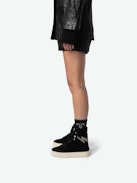 ZV1747 High Flash High-Top Platform Trainers - Black suede high-top trainers with chunky sole and lightning bolt panels embellished with Swarovski crystals.