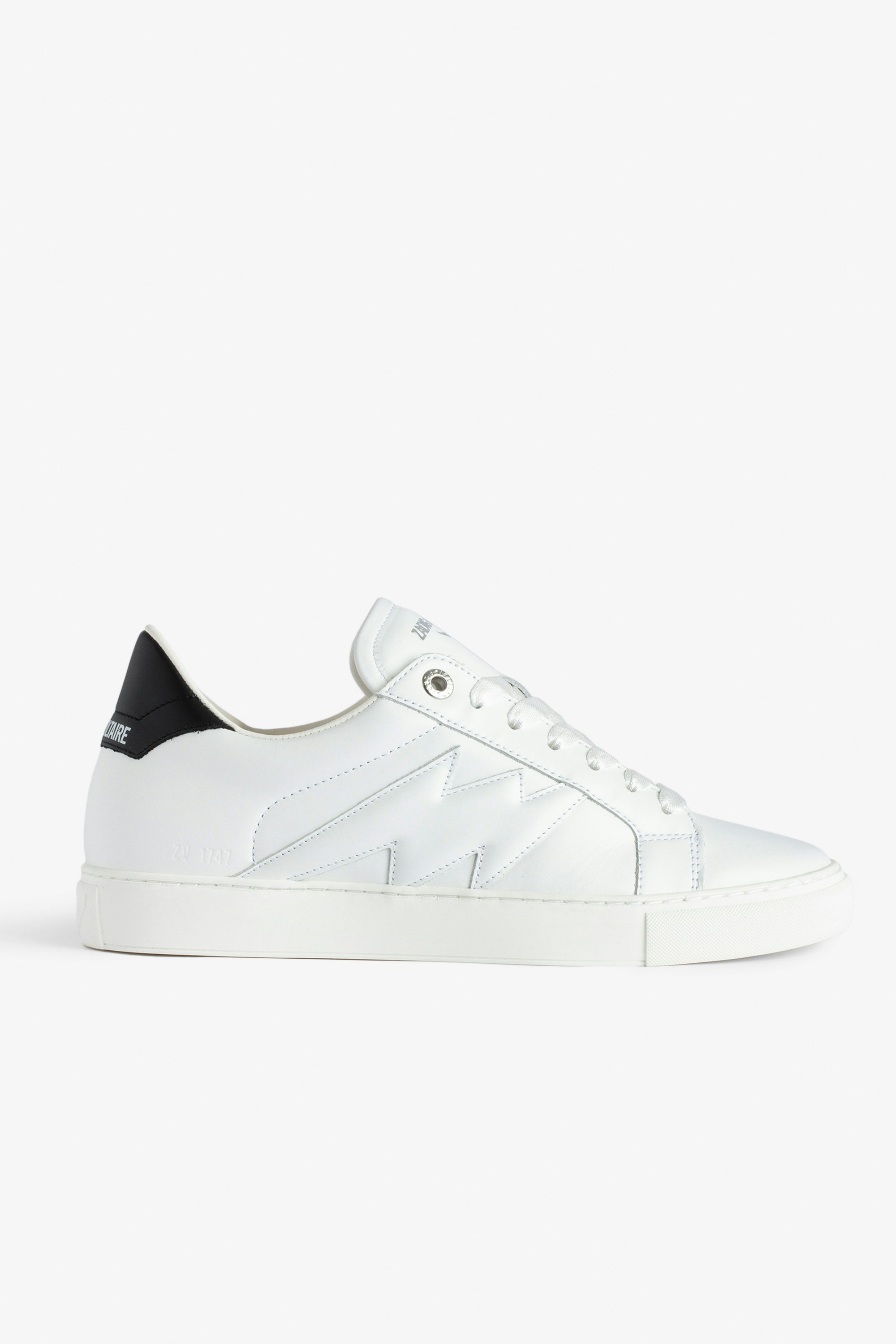 ZV1747 La Flash Low-Top Trainers - Women’s white smooth leather low-top trainers with lightning bolt panels and contrasting reinforcement.