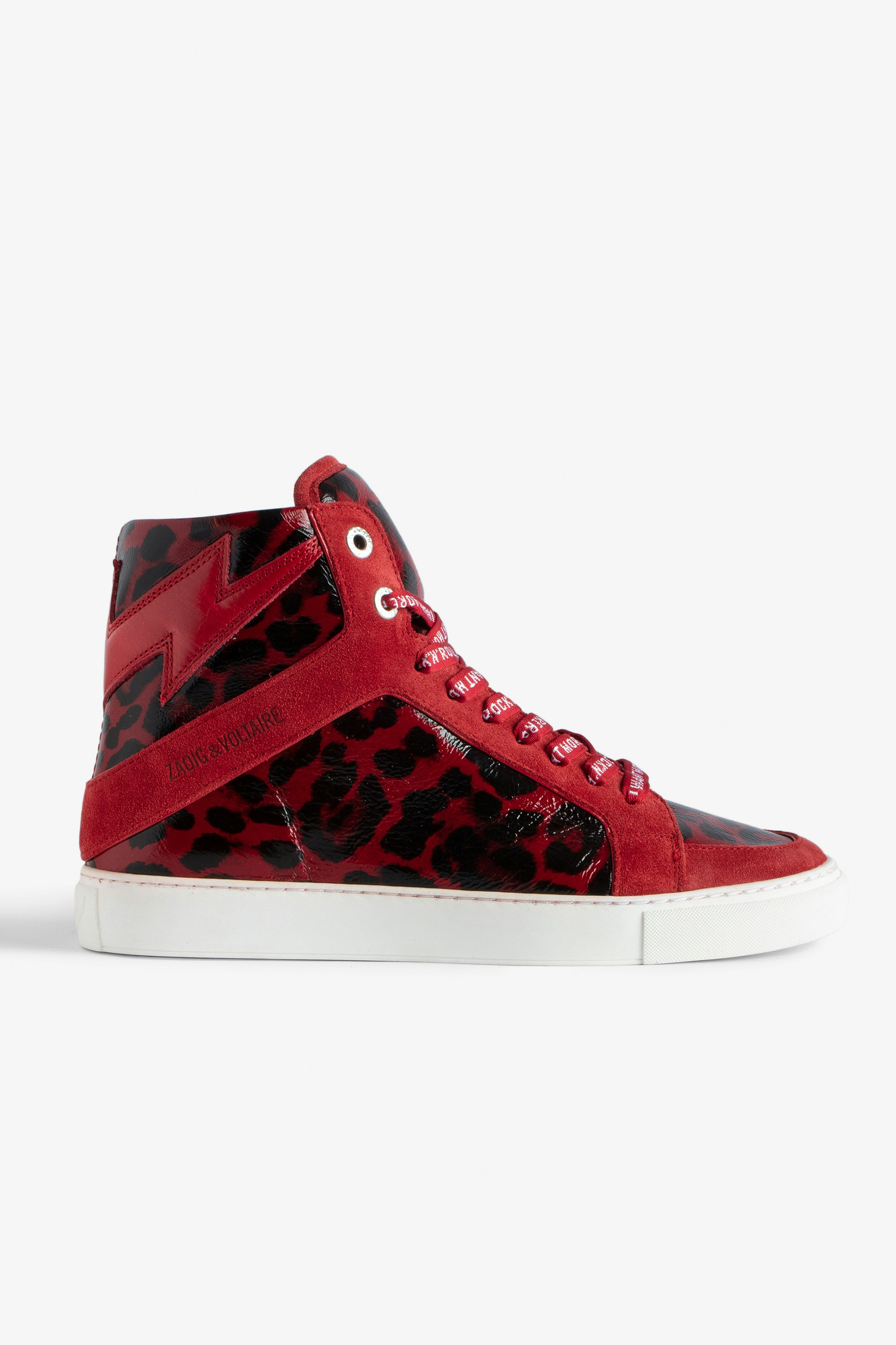 ZV1747 High Flash High-Top Trainers - Women’s red leopard-print smooth leather high-top trainers with lightning bolt and suede and patent leather panels..