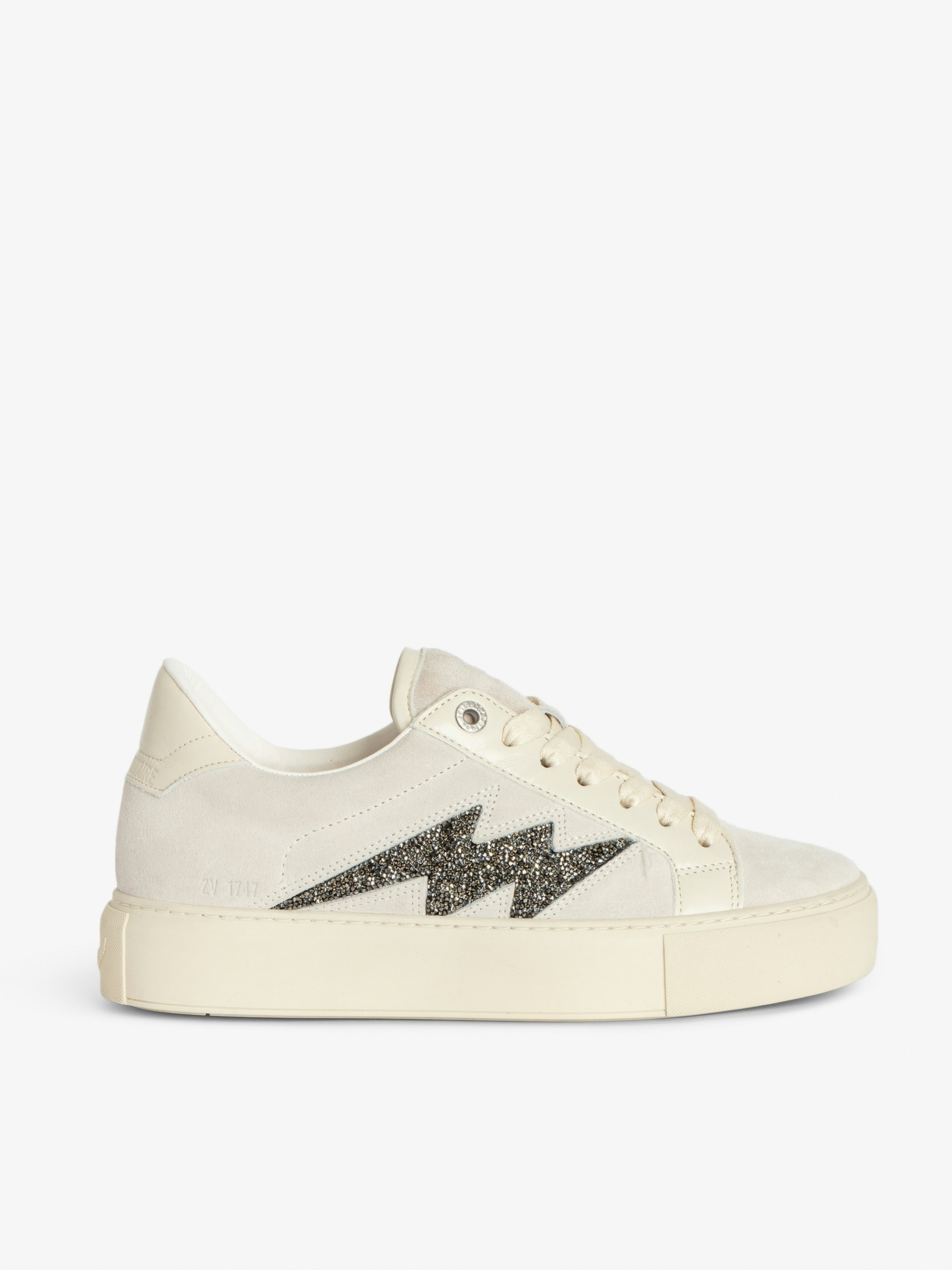 ZV1747 La Flash Low-Top Platform Trainers - Ecru suede low-top trainers with chunky sole and lightning bolt panels embellished with Swarovski crystals.