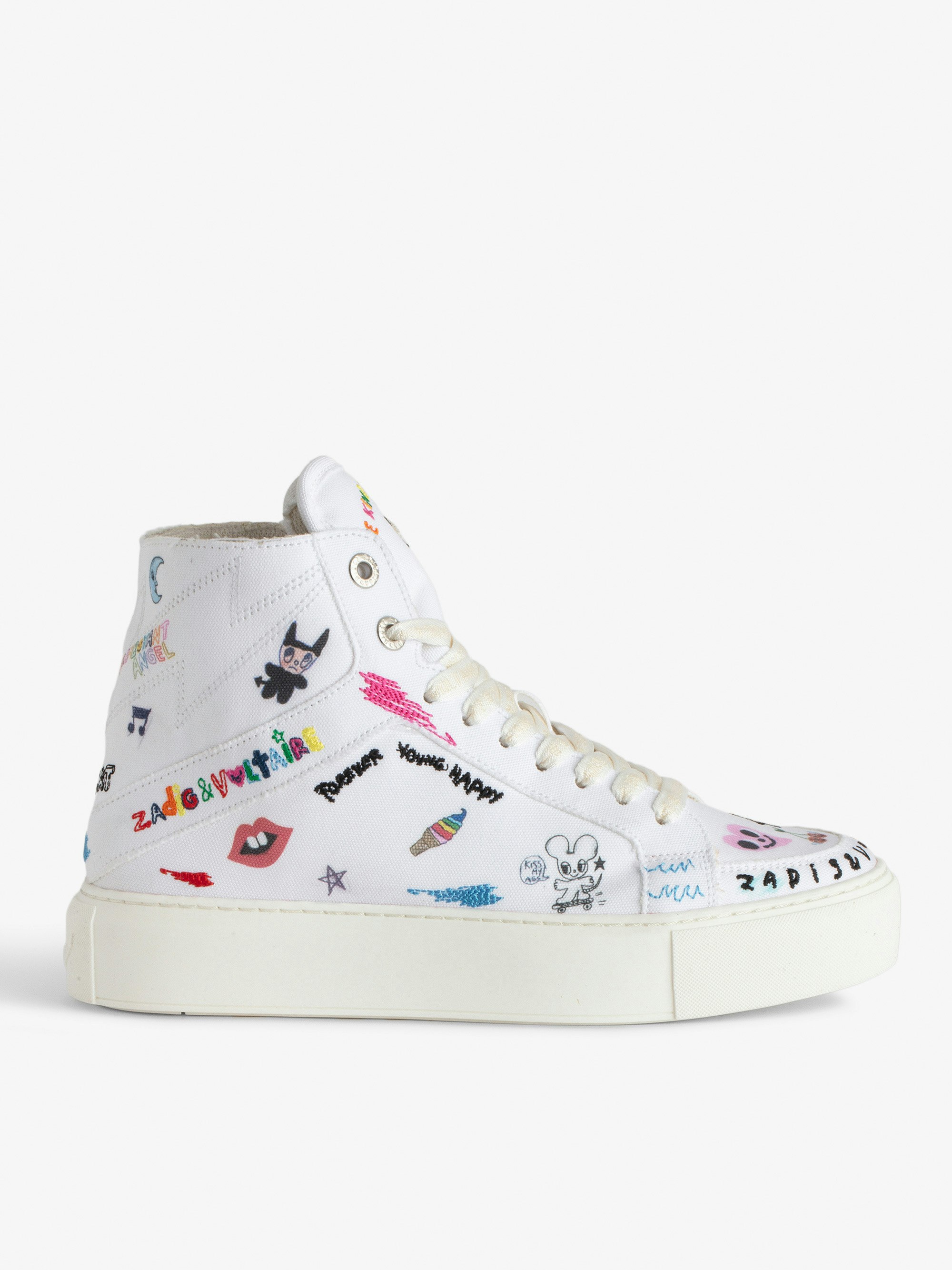 ZV1747 High Flash Chunky High-Top Sneakers - White canvas high-top platform sneakers with a chunky sole and customized details designed by Humberto Cruz.