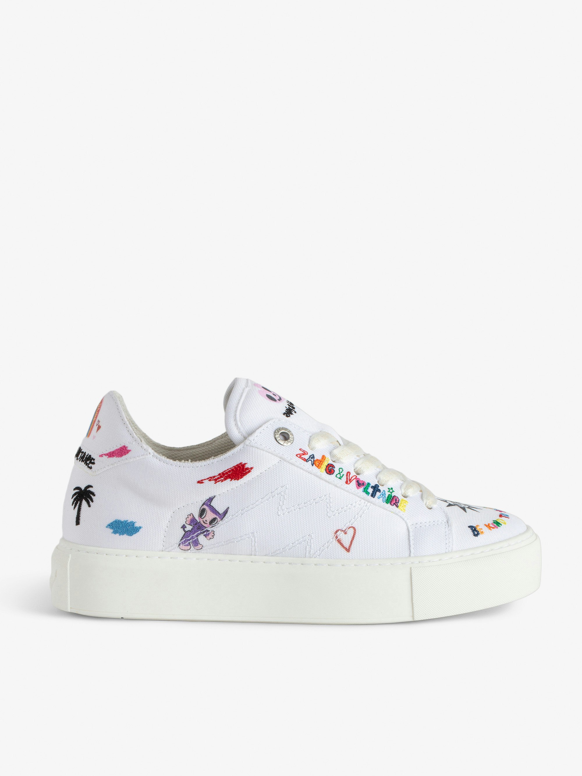 ZV1747 La Flash Chunky Low-Top Sneakers - White canvas low-top trainers with chunky sole and customized details designed by Humberto Cruz.
