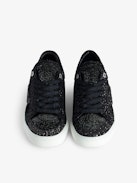 ZV1747 La Flash Low-Top Trainers - Glittery black mixed suede low-top trainers with zip fastening.
