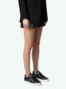 ZV1747 La Flash Low-Top Trainers - Glittery black mixed suede low-top trainers with zip fastening.