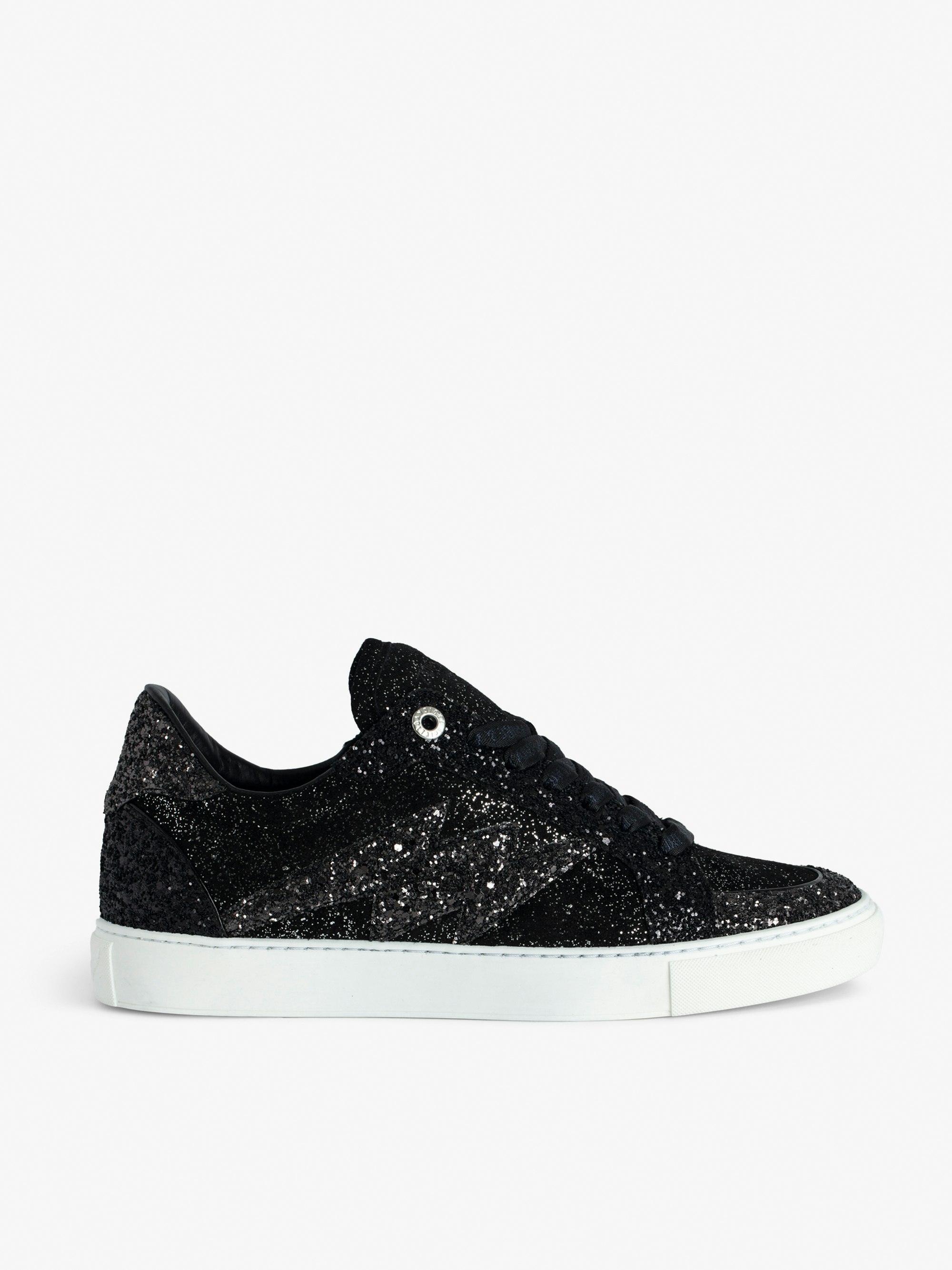 ZV1747 La Flash Low-Top Trainers - Glittery black mixed suede low-top trainers with zip fastening.