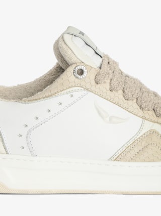 Low-Top Wings Trainers - Low-top trainers in smooth white leather, with off-white vintage leather inserts and off-white embossed snake-effect leather, signature wings. These trainers are made with materials that have a reduced environmental impact.