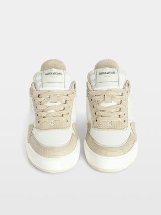 Low-Top Wings Trainers - Low-top trainers in smooth white leather, with off-white vintage leather inserts and off-white embossed snake-effect leather, signature wings. These trainers are made with materials that have a reduced environmental impact.