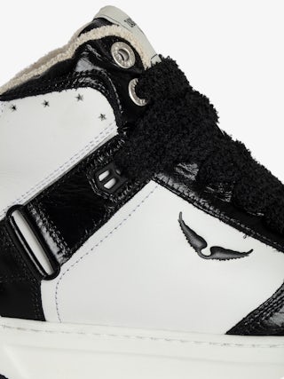 High Wings Trainers - High-top trainers in smooth white leather, with black vintage leather inserts and signature wings. These trainers are made with materials that have a reduced environmental impact.
