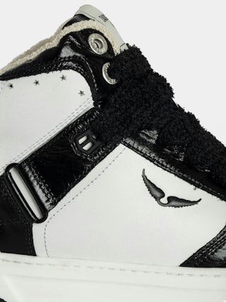 High Wings Trainers - High-top trainers in smooth white leather, with black vintage leather inserts and signature wings. These trainers are made with materials that have a reduced environmental impact.
