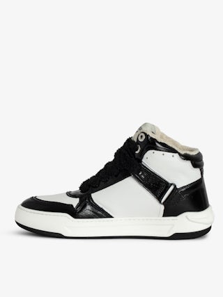 High Wings Trainers - High-top trainers in smooth white leather, with black vintage leather inserts and signature wings. These trainers are made with materials that have a reduced environmental impact.