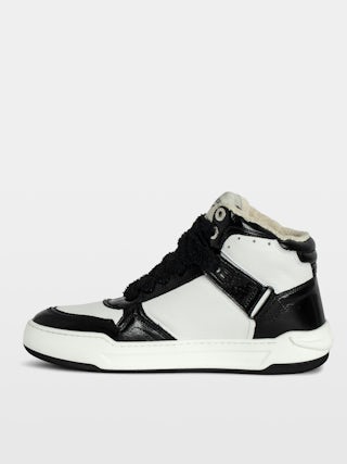 High Wings Trainers - High-top trainers in smooth white leather, with black vintage leather inserts and signature wings. These trainers are made with materials that have a reduced environmental impact.