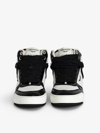 High Wings Trainers - High-top trainers in smooth white leather, with black vintage leather inserts and signature wings. These trainers are made with materials that have a reduced environmental impact.