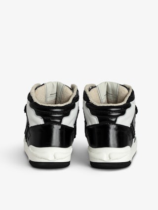 High Wings Trainers - High-top trainers in smooth white leather, with black vintage leather inserts and signature wings. These trainers are made with materials that have a reduced environmental impact.