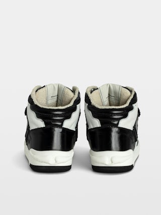 High Wings Trainers - High-top trainers in smooth white leather, with black vintage leather inserts and signature wings. These trainers are made with materials that have a reduced environmental impact.