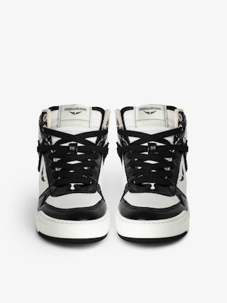 High Wings Trainers - High-top trainers in smooth white leather, with black vintage leather inserts and signature wings. These trainers are made with materials that have a reduced environmental impact.
