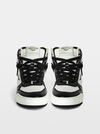 High Wings Trainers - High-top trainers in smooth white leather, with black vintage leather inserts and signature wings. These trainers are made with materials that have a reduced environmental impact.