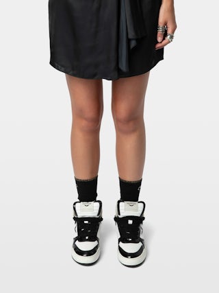 High Wings Trainers - High-top trainers in smooth white leather, with black vintage leather inserts and signature wings. These trainers are made with materials that have a reduced environmental impact.