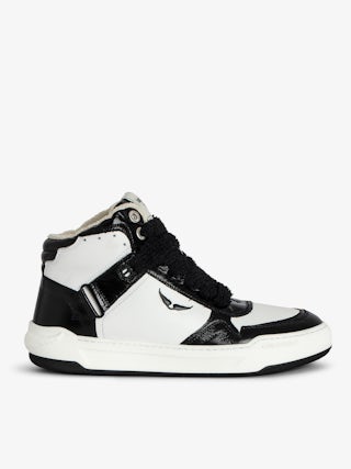 High Wings Trainers - High-top trainers in smooth white leather, with black vintage leather inserts and signature wings. These trainers are made with materials that have a reduced environmental impact.