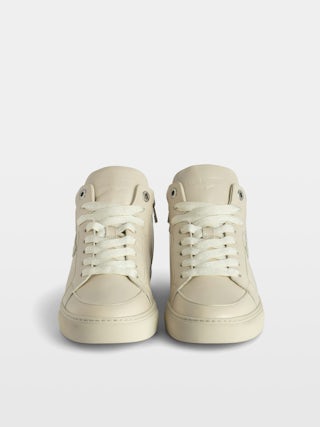 Mid Fly Trainers On - Vintage-effect leather high-top sneakers with embossed wings.