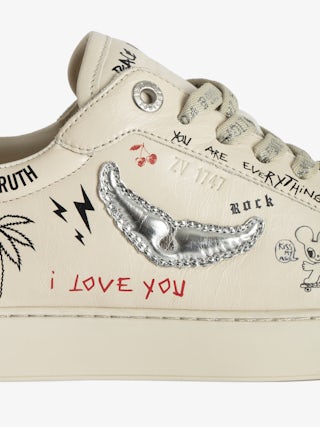 Low-Top Fly On Sneakers - Low-top sneakers with vintage-effect leather print and embossed wings.