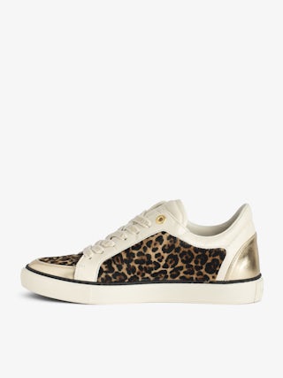 Low-Top Fly On Sneakers - Low-top sneakers in a mix of leopard-effect leather and crinkled leather with embossed wings.