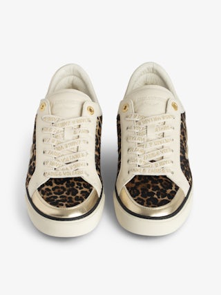 Low-Top Fly On Sneakers - Low-top sneakers in a mix of leopard-effect leather and crinkled leather with embossed wings.