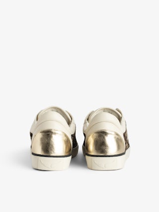 Low-Top Fly On Sneakers - Low-top sneakers in a mix of leopard-effect leather and crinkled leather with embossed wings.