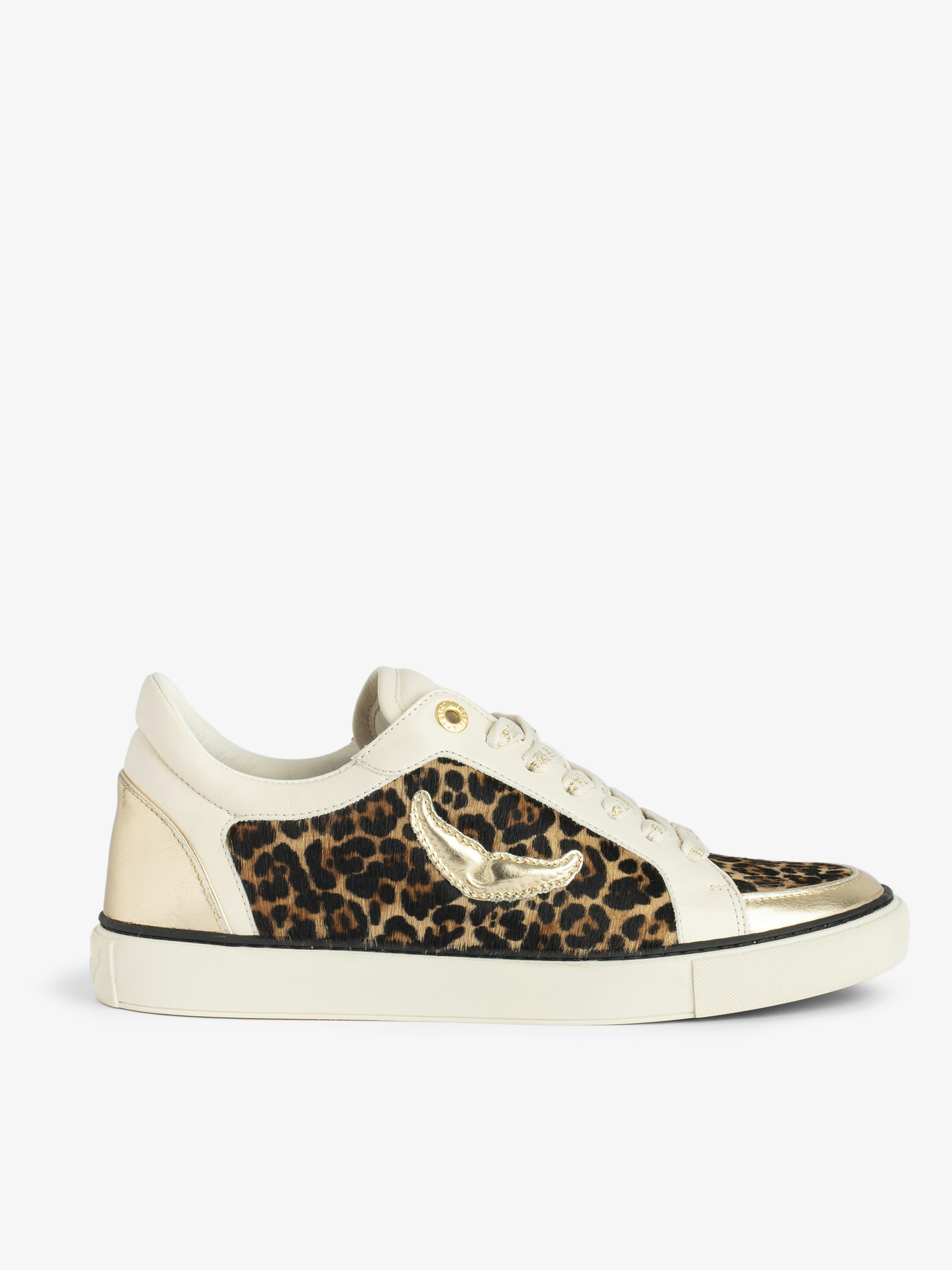 Low-Top Trainers Fly On - Low-top trainers in a mix of leopard-effect leather and crinkled leather with embossed wings.