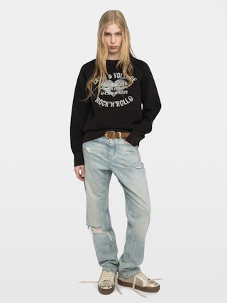 Sneakers Basses Fly Wings Cracked - Niedrige Sneakers aus einer Mischung von abgenutztem und gerissenem Leder, verziert mit geprägten Flügeln.