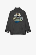 Kinderjacke Kido - Military-Kinderjacke aus grauer Baumwolle mit Totenkopf-Stickerei auf dem Rücken