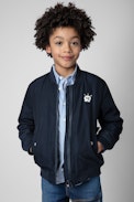 Kids' Benet Bomber Jacket - Kids’ navy-blue water-repellent bomber jacket with an embroidered badge